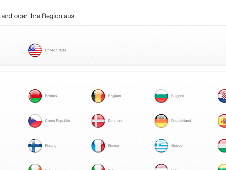 Den Aufenthaltsort über die Länderflaggen wählen