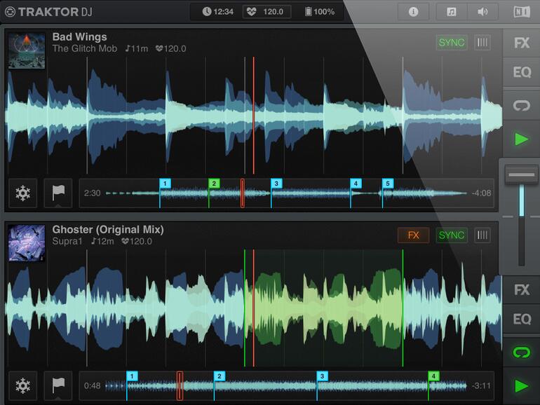 Traktor DJ ist eine ausgereifte DJ-Kanzel mit einzigartigen Finessen. Ein hoher Bedienkomfort, eine superschnelle Ansprechzeit und Performance-Effekte machen das Werkzeug auch auf dem Tablet zum Spitzenkandidaten.