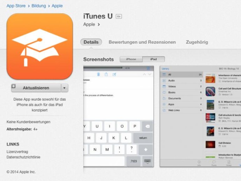 Der iTunes U Store hebt die Relevanz von Bildung bei Apple hervor.