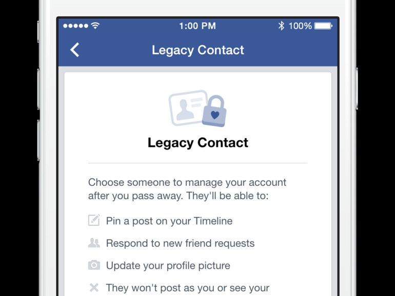 Facebook führt eine neue Funktion namens Legacy Contact ein, die es ermöglicht, einen digitalen Nachlassverwalter zu erstellen.