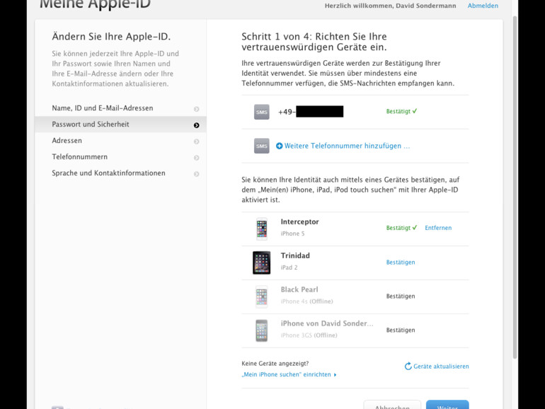 11. Wenn Sie alle Geräte für die zweistufige Bestätigung eingerichtet haben, klicken Sie auf „Weiter“.