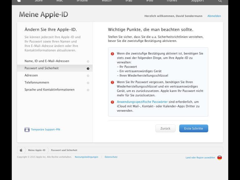 5. Jetzt werden nochmals die wichtigsten Aspekte der zweistufigen Bestätigung aufgezählt, um sicher zu gehen, dass Sie alles verstanden haben. Auch hier bestätigen Sie das Gelesene mit einem Klick auf „Weiter“.
