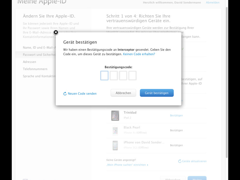 10. Wenn Sie ein solches Gerät einrichten, erhalten Sie wieder einen Bestätigungscode, den Sie am Computer eingeben müssen.
