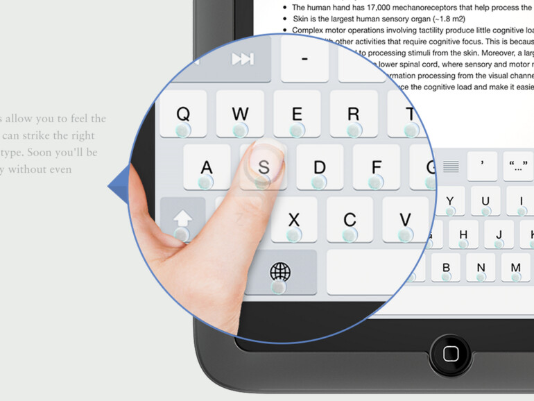 Phorm nutzt Microfluide um physische Tasten zu simulieren, die über den Software-Tasten der iOS-Tastatur liegen