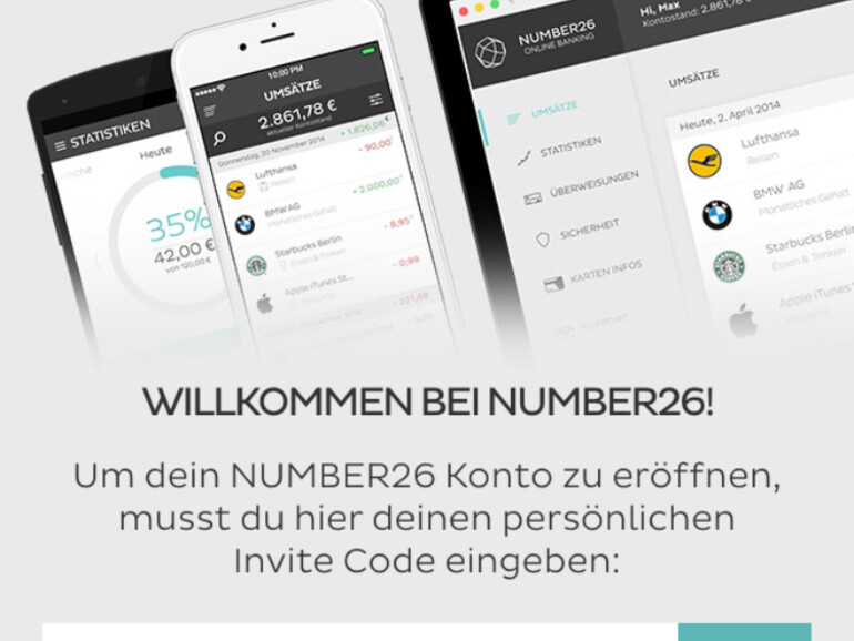 Wer ein Number26-Konto eröffnen möchte, muss sich derzeit auf der Warteliste einschreiben – oder sich von jemandem mit Number26-Konto einladen lassen.