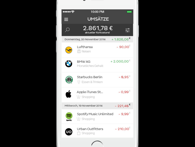 Zahlungsvorgänge werden von Number26 ansprechend aufbereitet.