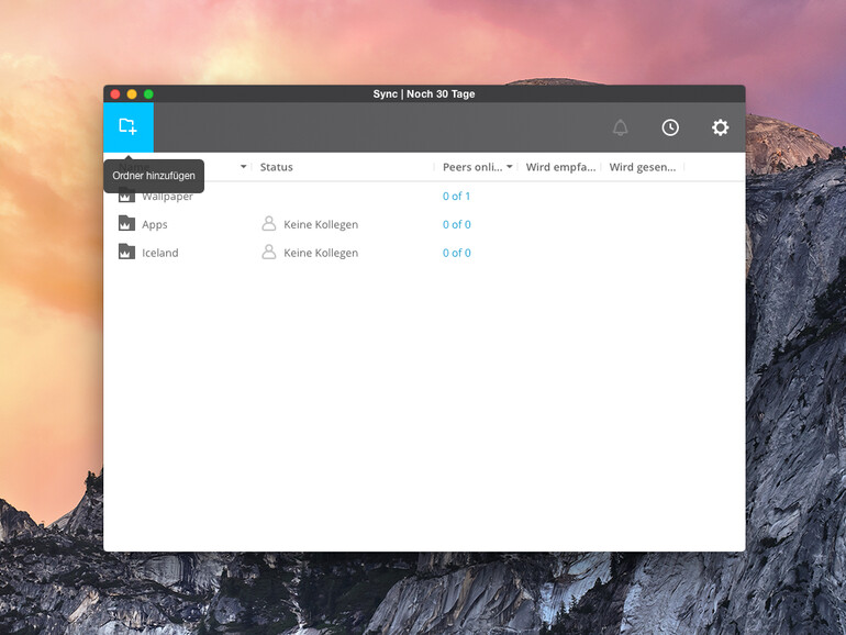 Neue Ordner werden einfach über das Symbol hinzugefügt.