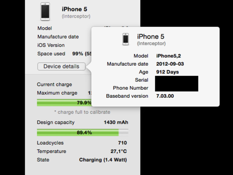 Details zum iPhone 5 in CoconutBattery