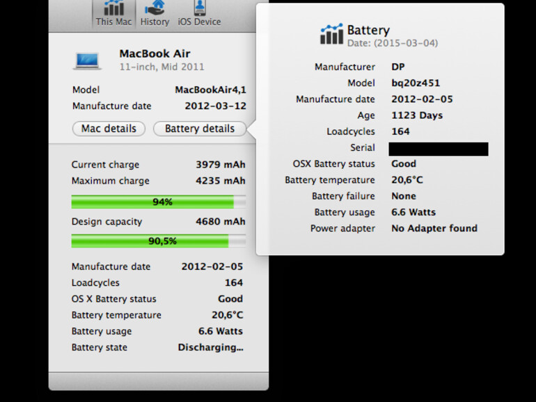 Details zum MacBook-Air-Akku in CoconutBattery