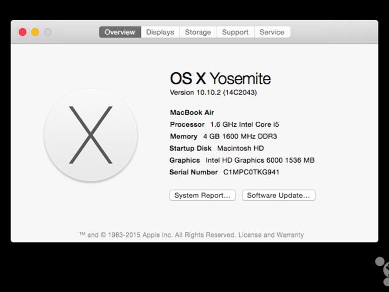 Als Betriebssystem ist OS X 10.10.2 Yosemite installiert