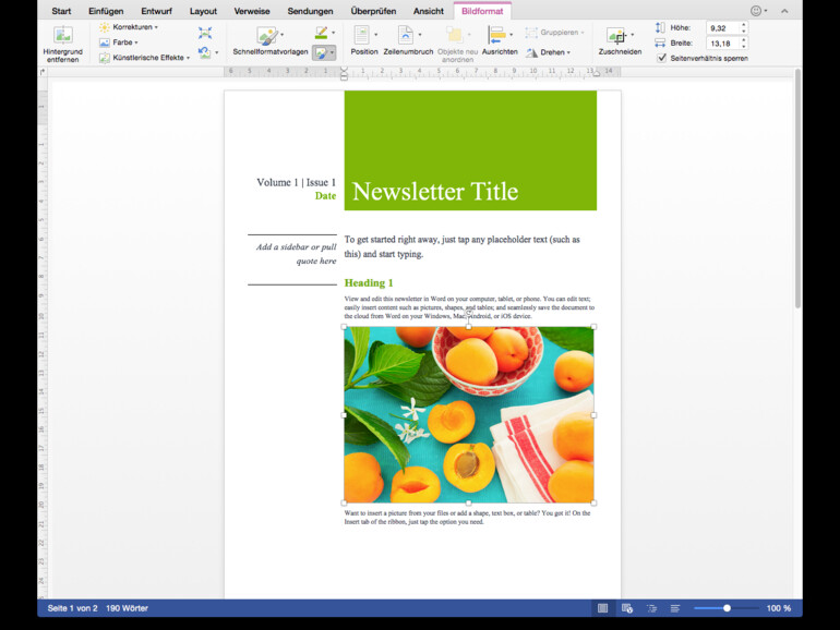 Bildbearbeitungsmodus in Word 2016