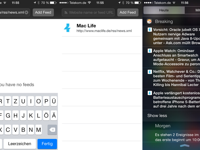 Breaking: Schlanker RSS-Reader für die Mitteilungszentrale