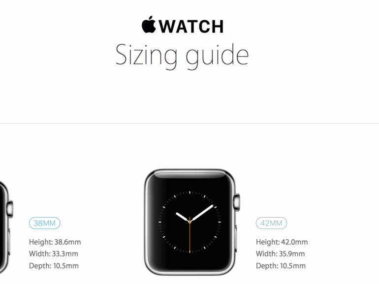 In dem Größen-Guide der Apple Watch können Sie sich vorab einen ersten Eindruck von den Originalgrößen der Uhren verschaffen.