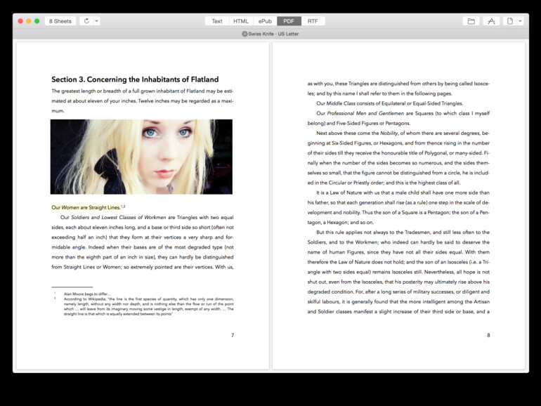 Mit zahlreichen Export-Funktionen lassen sich aus reinen Texten direkt druckfertige Meisterwerke machen.