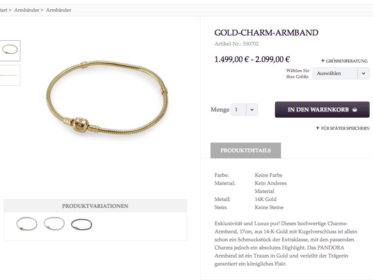 Wer möchte, kann bis zu 8.000 Euro für ein voll ausgestattetes Pandora-Armband ausgeben