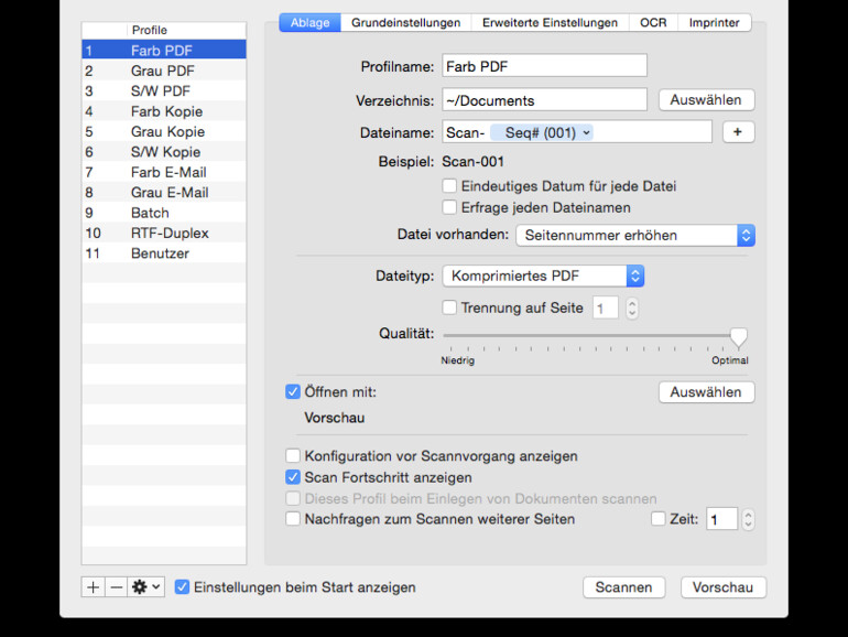 ExactScan Pro arbeitet am Mac mit dem Avision AD125 zusammen