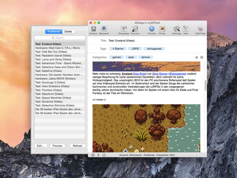 Die einfache Bedienoberfläche von myWPEdit lässt sich erweitern, um veröffentlichte Beiträge einzublenden.