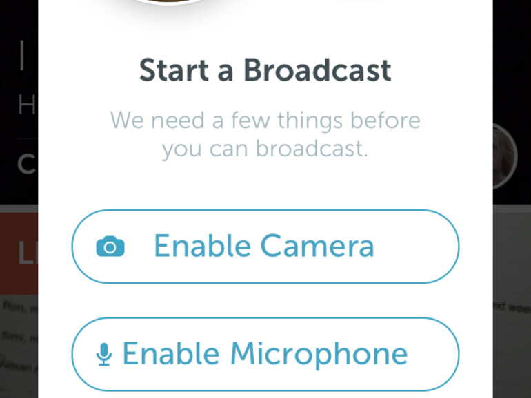 In Periscope kann man unabhängig voneinander Kamera, Mikrofon und Standortaten freigeben