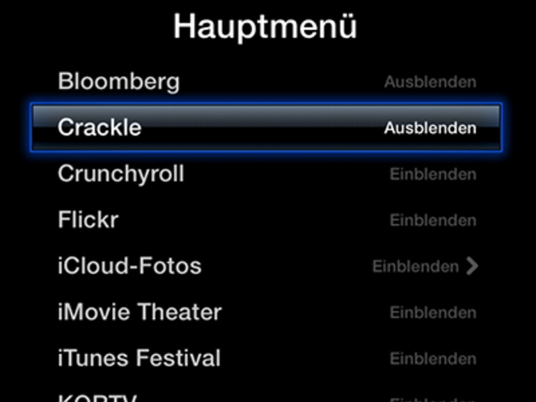Unter &quot;Einstellungen&quot; -&gt; &quot;Hauptmenü&quot; findet sich eine Liste mit allen verfügbaren Kanälen.