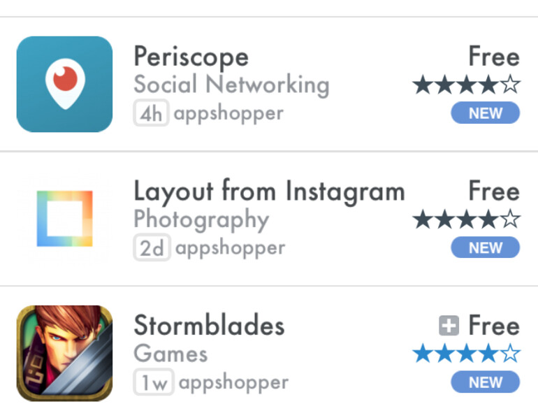 Anwendungen wie AppShopper Social ...