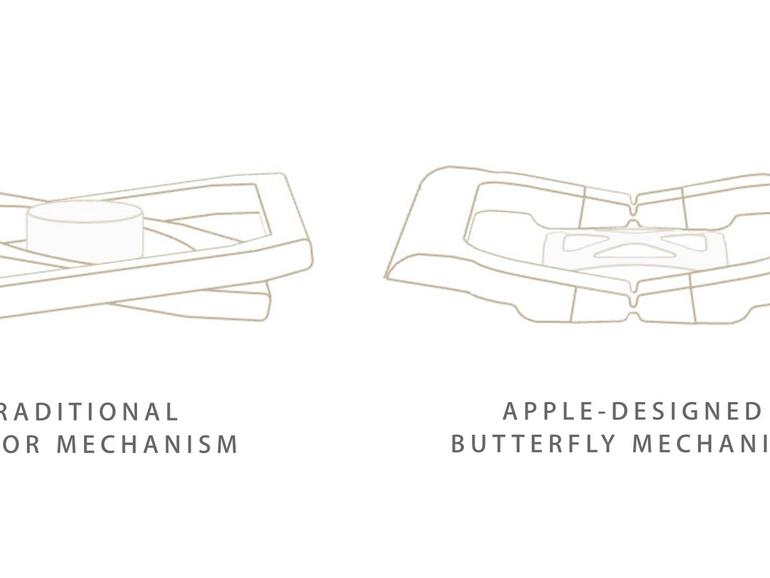 Apples Schmetterlingsflügel-Mechanismus im Vergleich zu traditionellem Scherenmechanismus.
