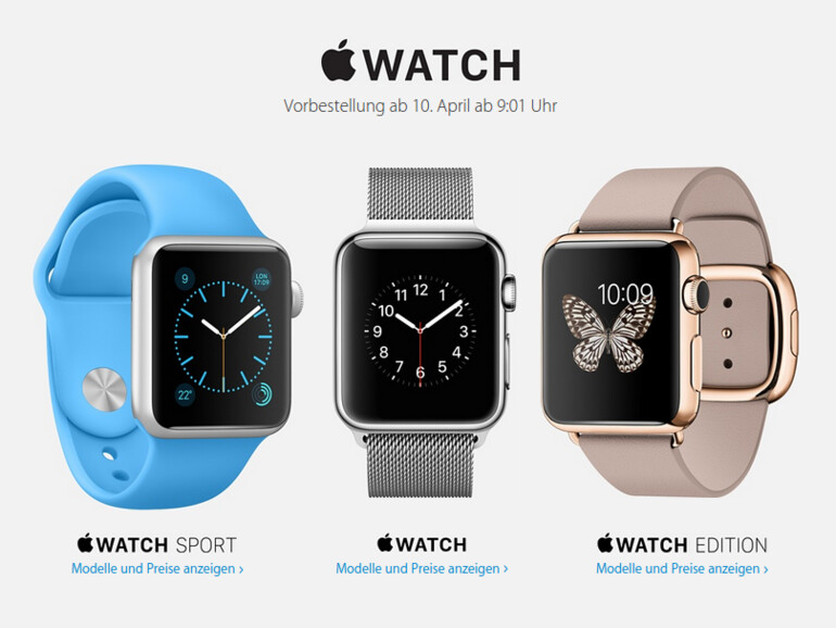 Apple schreibt in seinem Apple Online Store, dass Kunden die Apple Watch am 10. April um 9:01 Uhr deutscher Zeit vorbestellen können