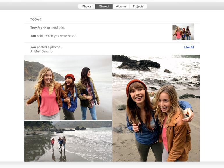 Bilder können für Freunde freigegeben werden. Diese können eigene Bilder hinzufügen oder bestehende bewerten und kommentieren.