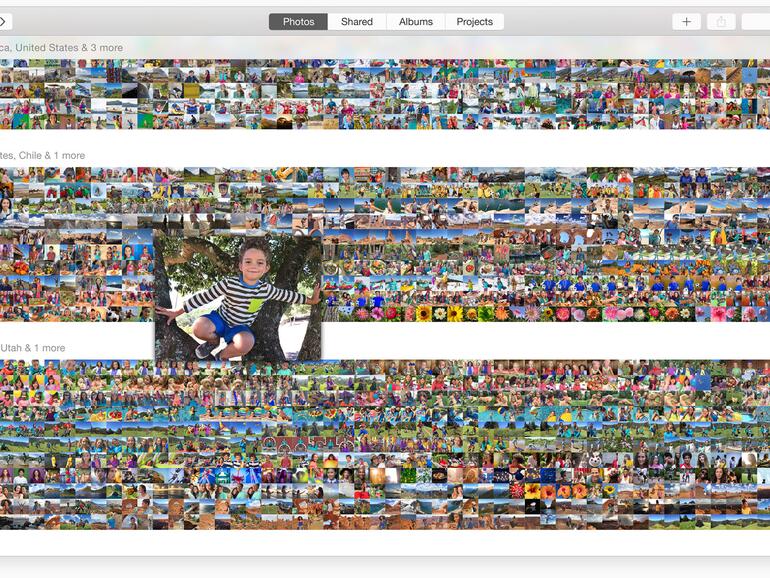 Die Zeitstrahlansicht verhält sich wie auch auf dem iPhone und iPad. Hier kann auf Jahre heraus und auf Tage hineingezoomt werden.