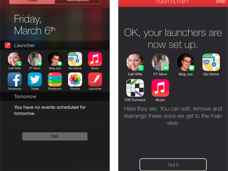 Apps bequem in der Nachrichtenzentrale aufrufen