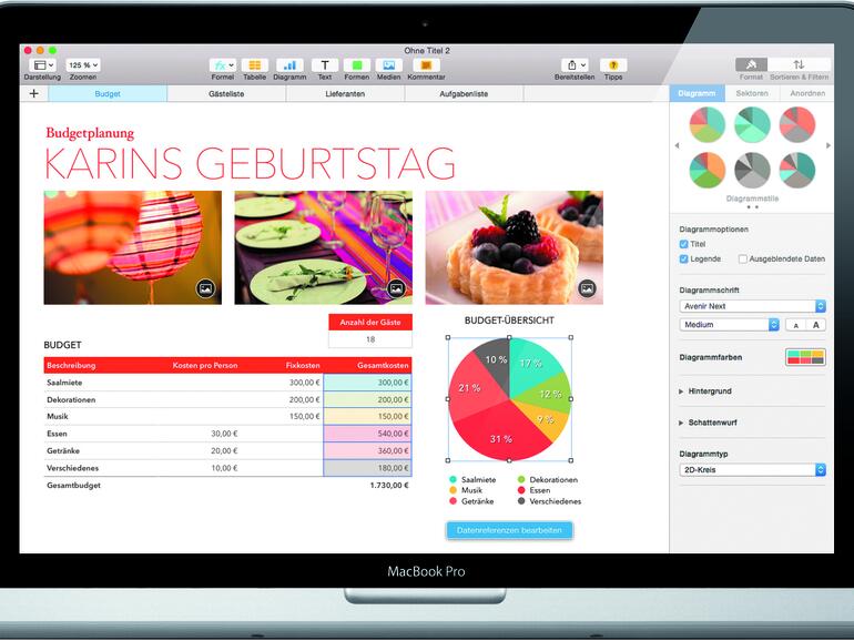 Die wichtigsten Formeln finden Sie in der Symbolleiste mit einem Klick auf das fx-Zeichen.