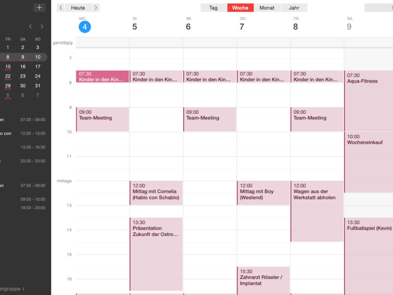 Auch bei vielen Terminen bleibt die Fantastical-Wochendarstellung übersichtlich.