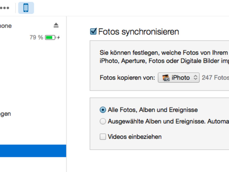 Fotos lassen sich über iTunes synchronisieren
