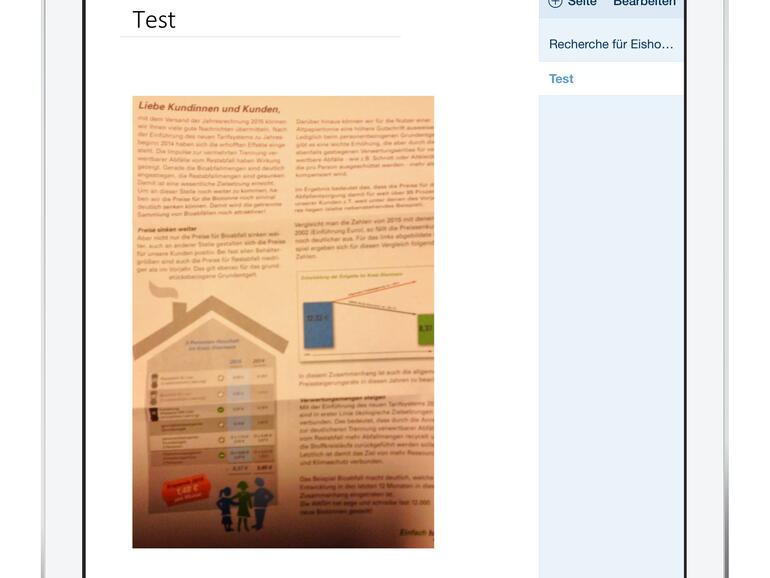 Der typische Arbeitsbildschirm von OneNote mit Abschnitten und Seiten.