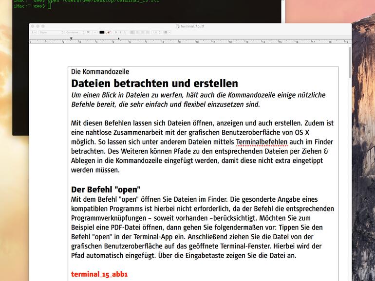 Mit „open“ öffnen Sie Dateien im Finder.