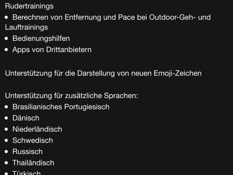 Die Liste der Leistungsverbesserungen und Fehlerbehebungen ist für ein erstes Update relativ überschaubar