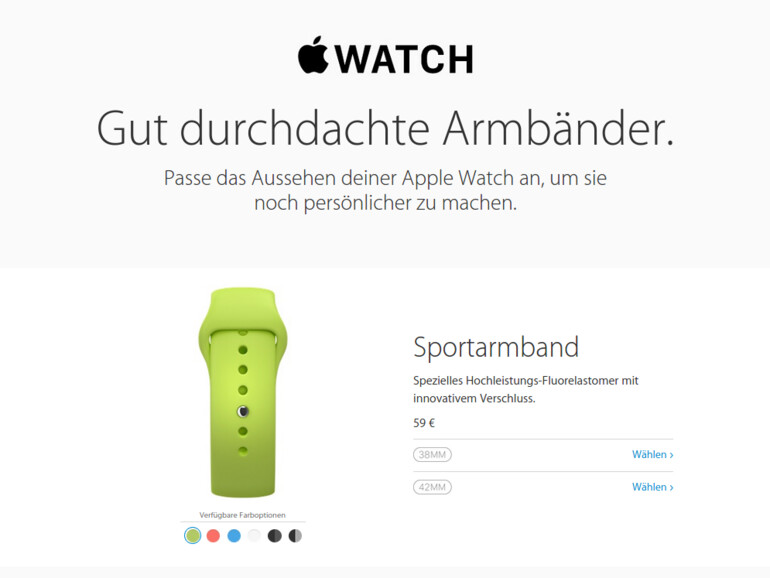 In Apples Online Store gibt es eine eigene Rubrik für zusätzliche Armbänder für die verschiedenen Apple Watch-Modelle