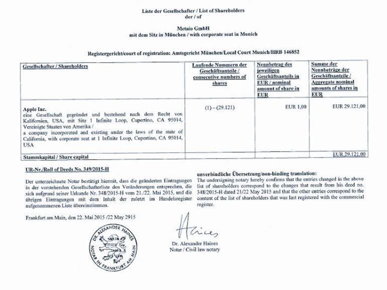 Apple hat den Kauf nicht offiziell bestätigt, ein Dokument verrät ihn jedoch