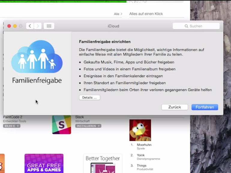 Auch OS X 10.10 Yosemite besitzt eine Familienfreigabe