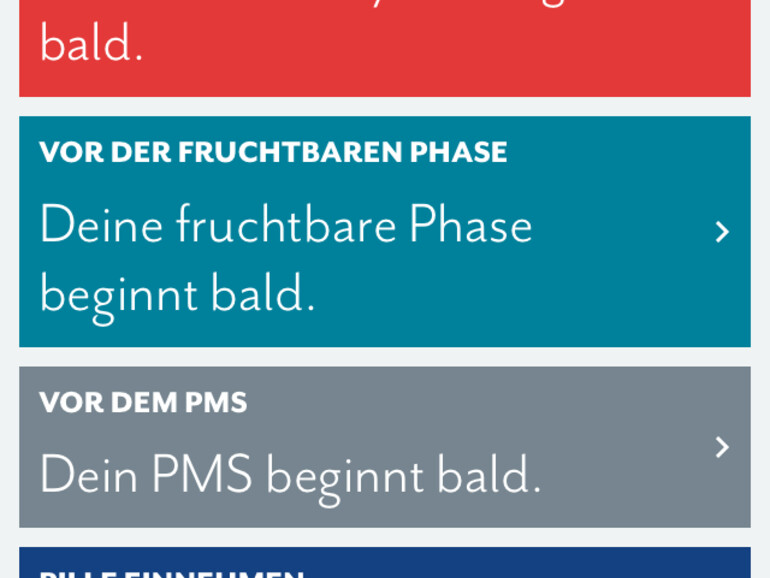 Über die Menü-Leiste links gelangen Sie zu den Erinnerungen, zum Beispiel, um sich an den Beginn einer fruchtbaren Phase erinnern zu lassen.
