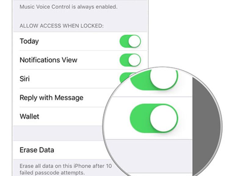 Wallet auf Sperrbild