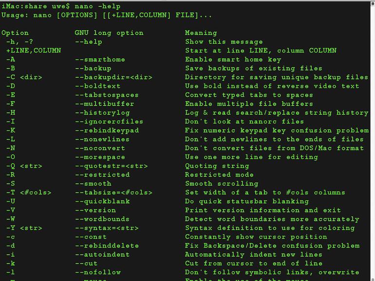 In der Manpage eines Programms finden Sie die komplette Dokumentation.