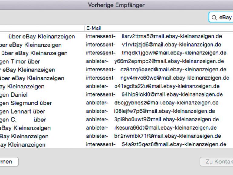 Apple Mail speichert alle Adressaten von E-Mails um diese beim Verfassen neuer Nachrichten vorzuschlagen.