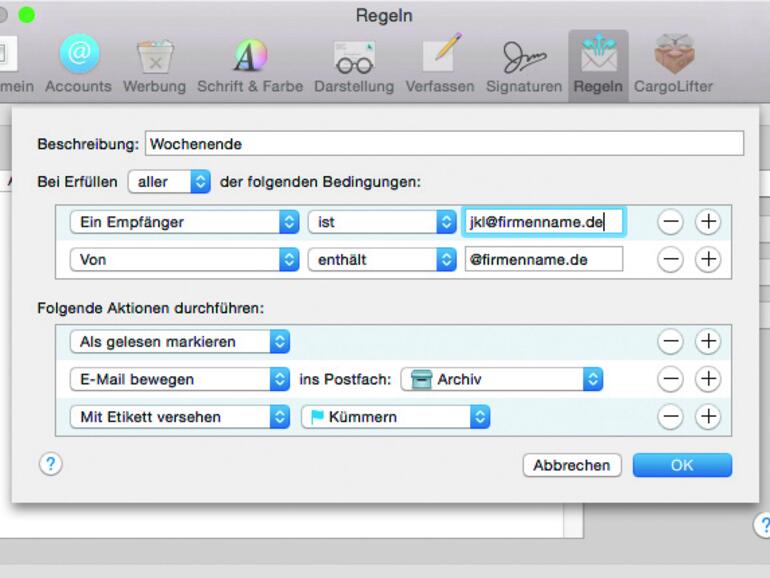 Mit Hilfe von Regeln sorgt Apple Mail dafür, dass E-Mails automatisch gelöscht oder verschoben werden.