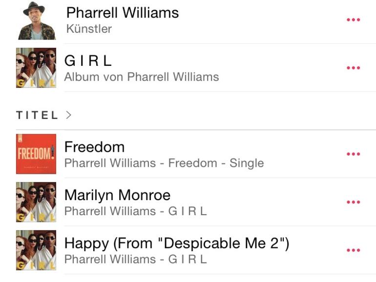 Neue Songs finden sich über das Lupen-Symbol. Danach kann zwischen der eigenen Mediathek und dem gesamten Apple-Music-Katalog unterschieden werden.
