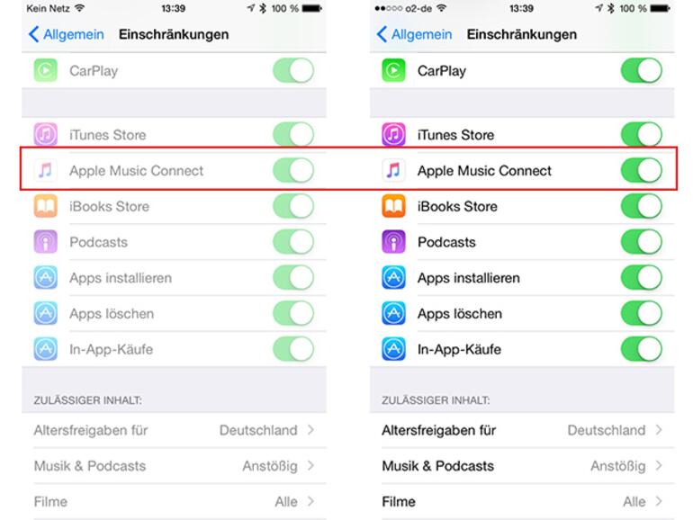Connect abschalten und Wiedergabeliste wieder ins Musik-Menü holen
