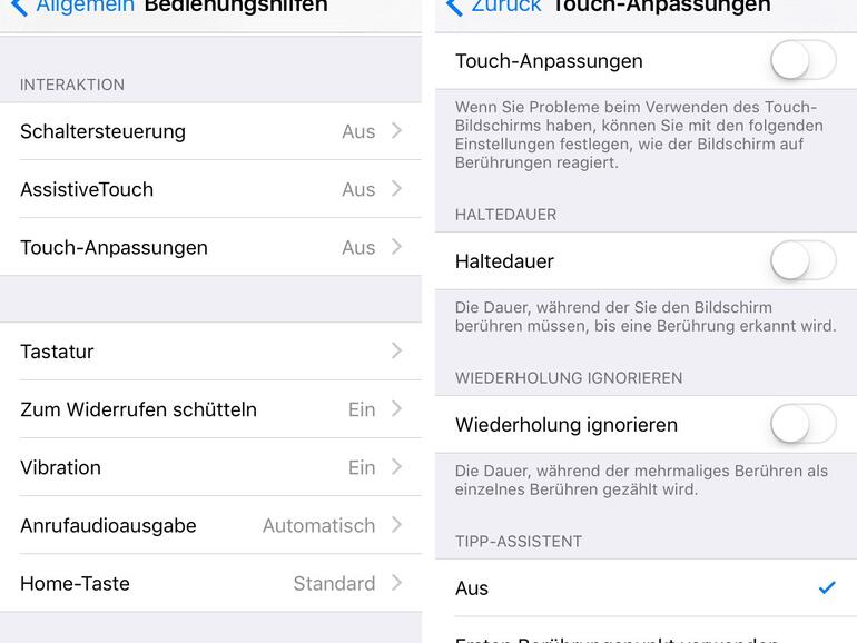 Das Bedienungshilfen-Menü wurde leicht umstrukturiert, um Platz für neue Funktionen zu schaffen