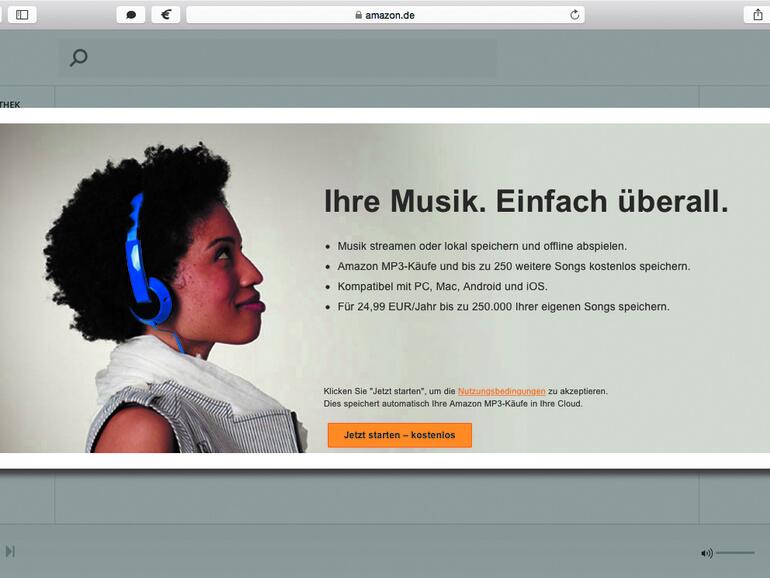 Oben: Amazons Cloud-Dienst für Musik bietet den größten Speicherplatz von allen.