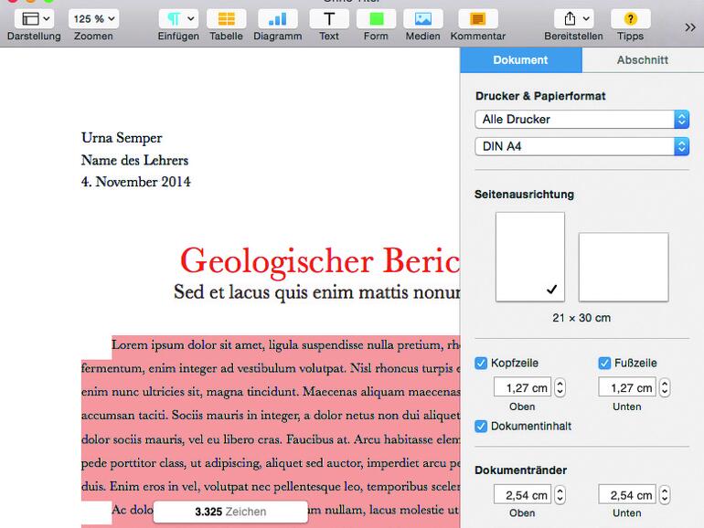 Die Formatierungsoptionen von Pages sind überaus vielfältig, lassen sich aber dank der Toolbox leicht finden und bedienen.