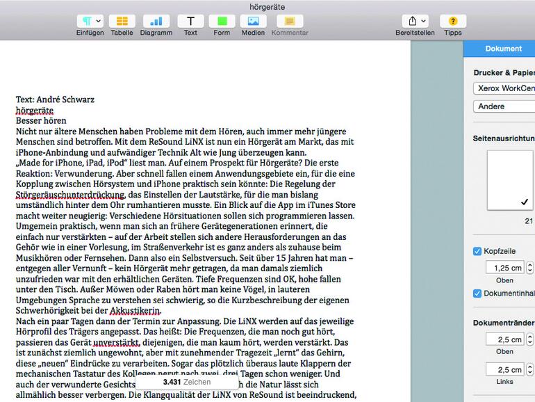 Die Bedienoberfläche von Pages ist sehr übersichtlich und einfach zu bedienen. Es gibt viele verschiedene Vorlagen.