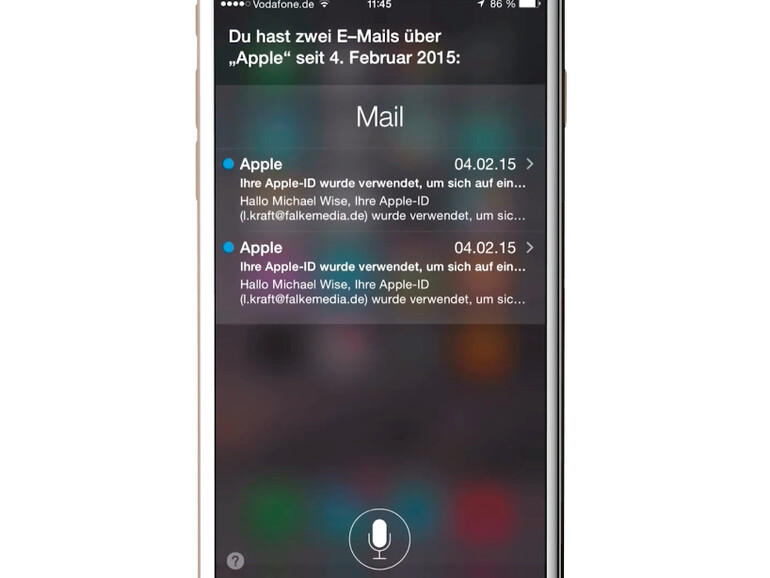 Siri hilft dabei, schnell und einfach E-Mails aufzustöbern